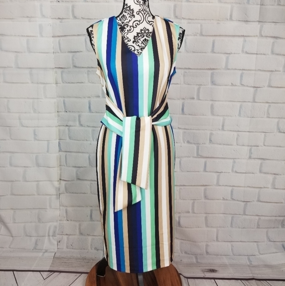Weslee Rose sz s sleeveless strip print dress